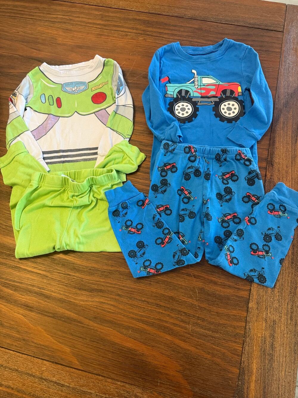 Lot of 2 Boys 3T 4T Pajama Sets Disney Buzz Lightyear Monster Truck Long Sleeve